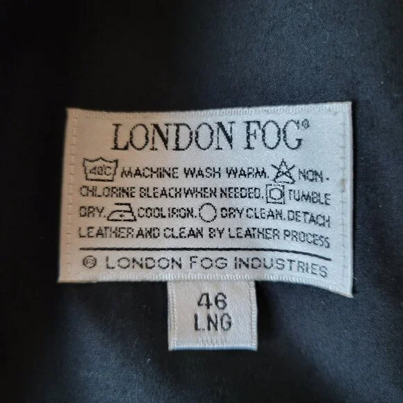 London Fog Men’s Sz 46 Long Black Trench Coat, Lined, Button Front, EUC